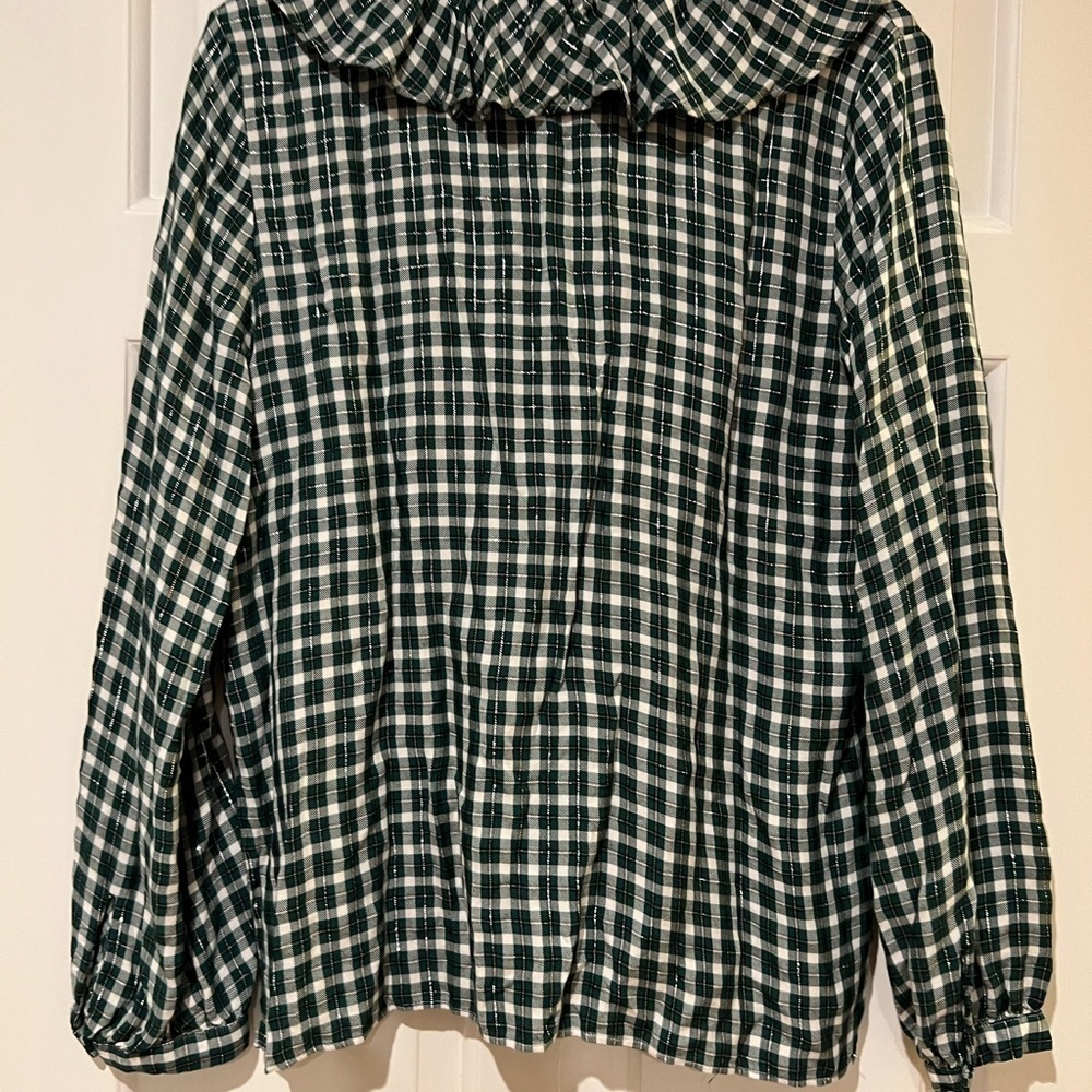 Ann Taylor plaid ruffle button down shirt - Picture 3 of 5